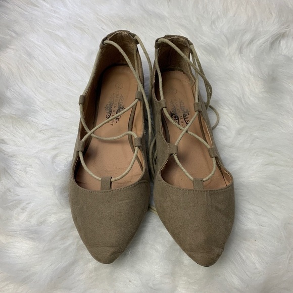 Francescas Tan Lace Up Flats - Picture 2 of 5